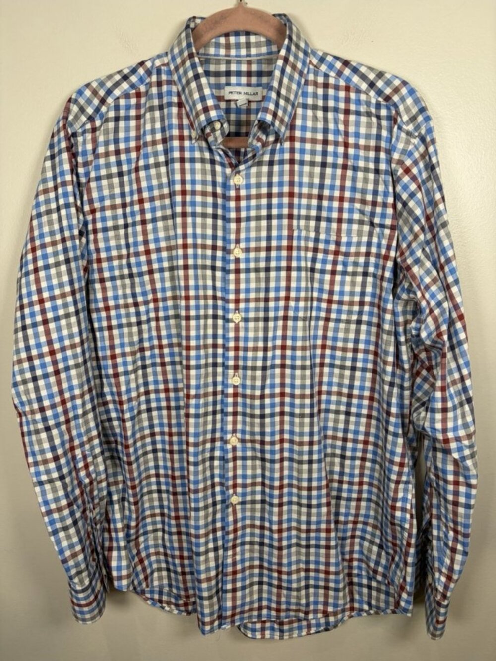 Peter Millar Plaid Button Down Shirt Size Large Work Business Blue Red